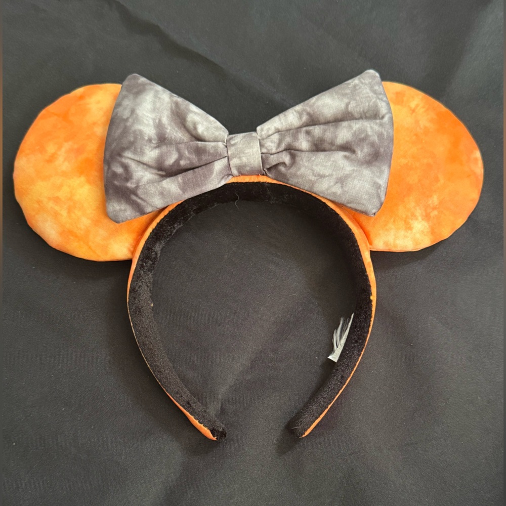 Disney Parks Orange Plush Mouse Ear Headband with Gray-black Bow
